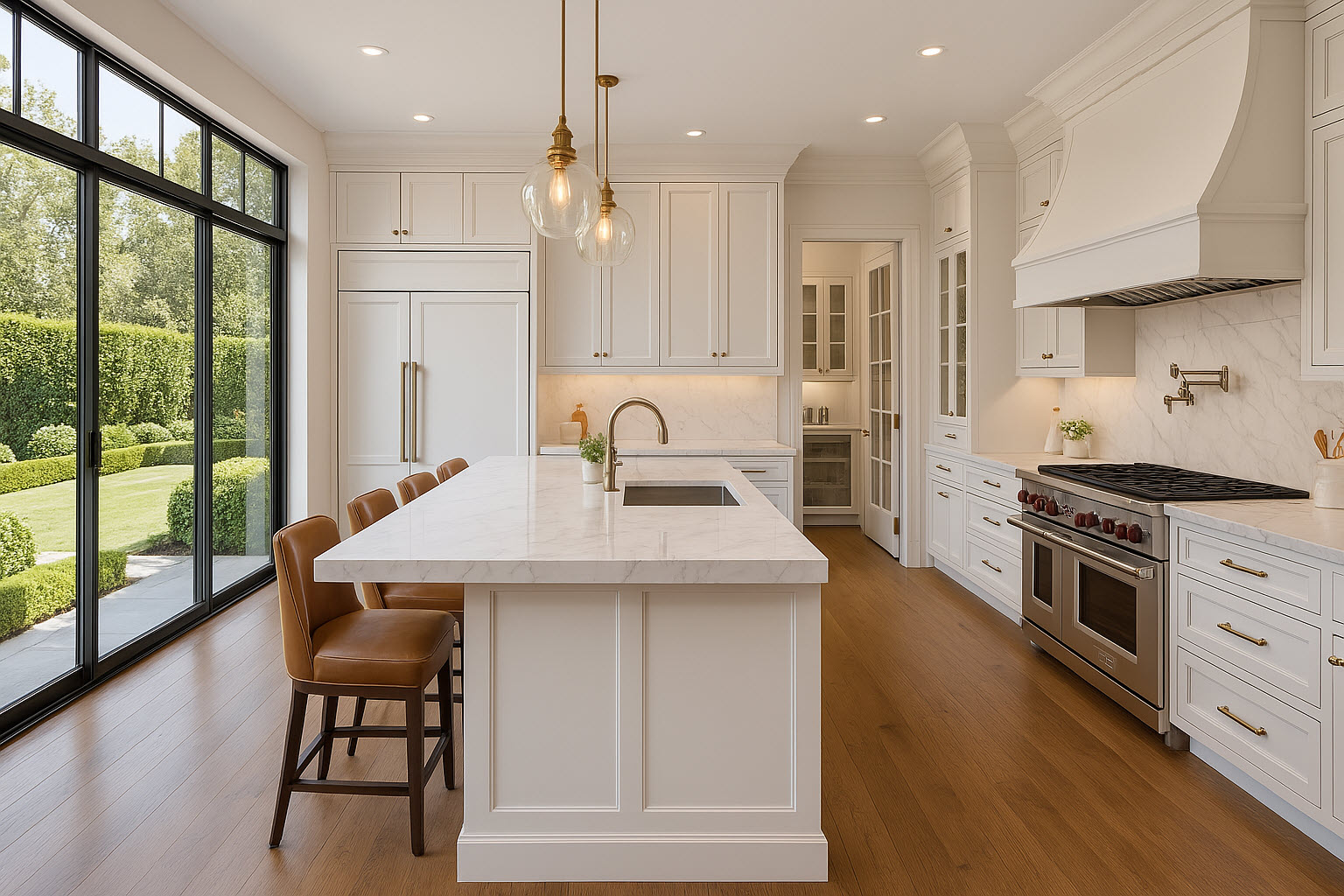 Luxury kitchen remodel featuring large island, high-end appliances, and custom cabinetry